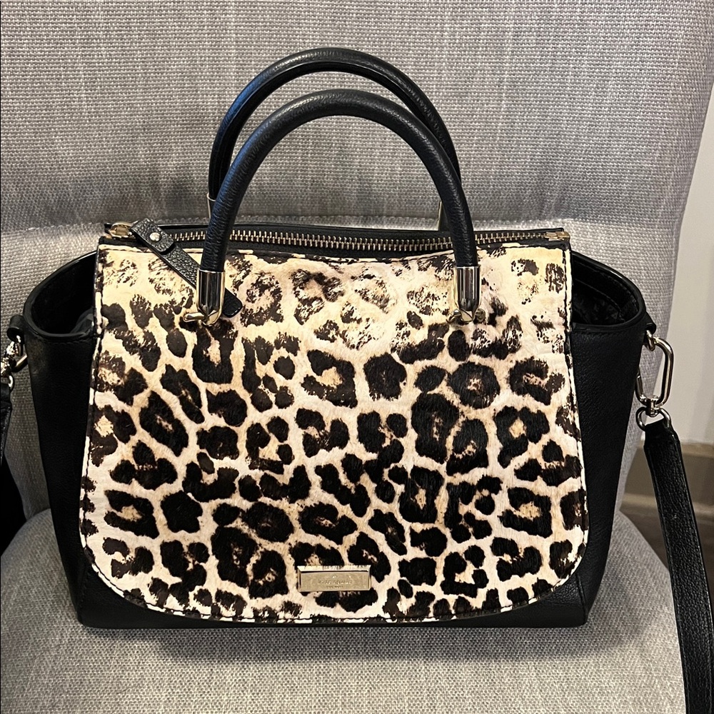 KATE SPADE Distressed Leopard Black Print Tote Crossbody Handbag